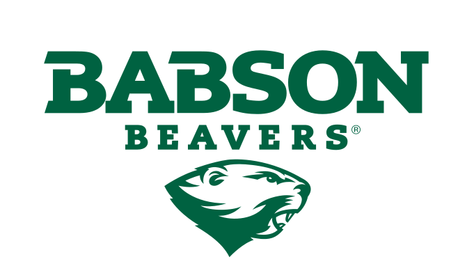 Babson Beavers wordmark with beaver head, black/grey variant, cell 18