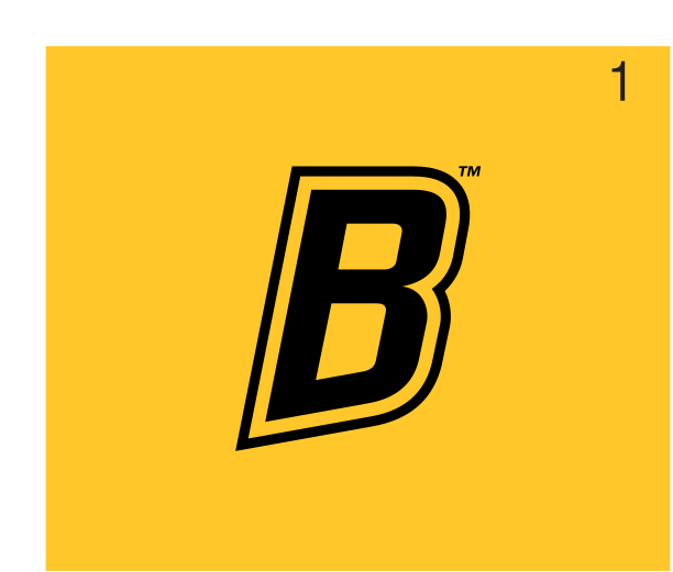 B lettermark, black/white on gold variant, cell 18