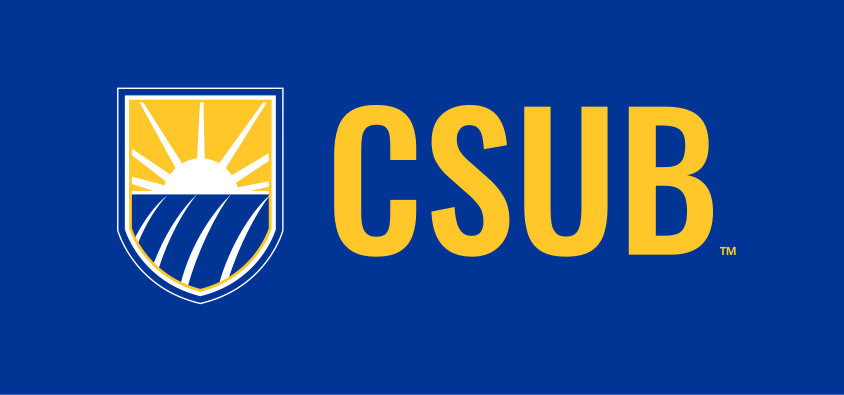 CSUB logo, horizontal color on blue variant, cell 73