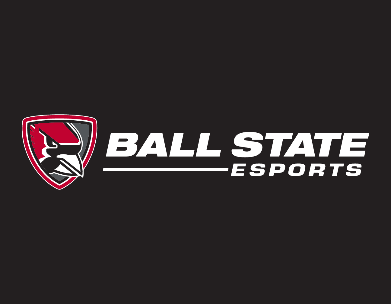 Ball State Esports horizontal logo, color on dark variant, cell 75