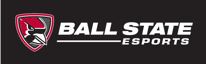 Ball State Esports horizontal logo, color on dark variant, cell 75