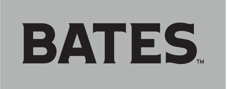 BATES wordmark, black on silver variant, cell 143
