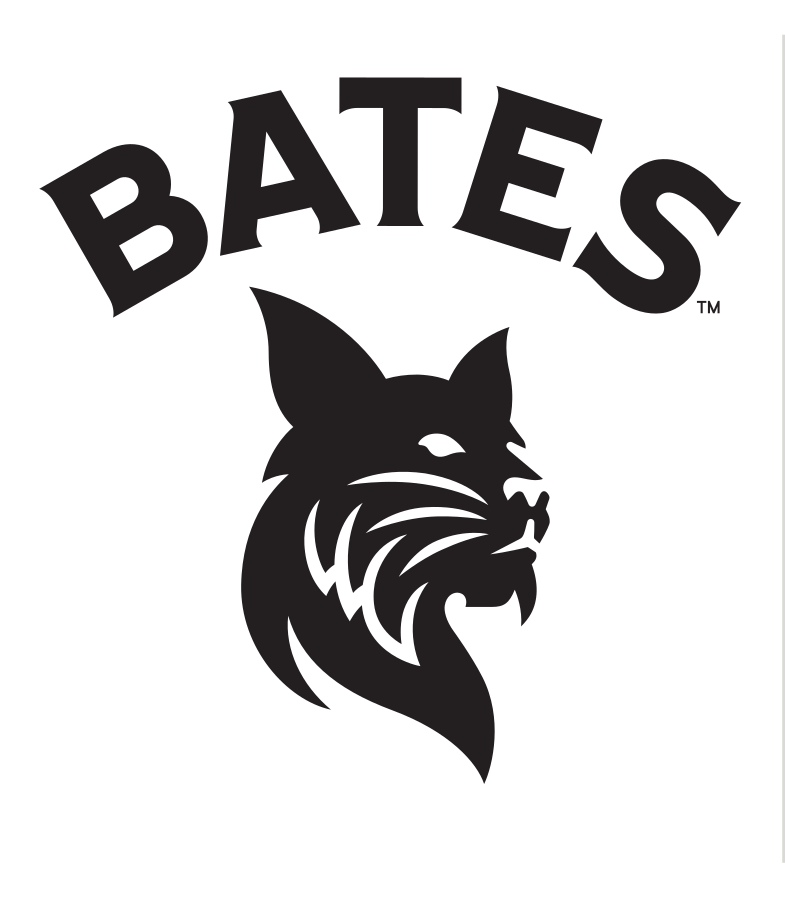 arched BATES wordmark with bobcat head, vertical lockup, black on white variant, cell 20