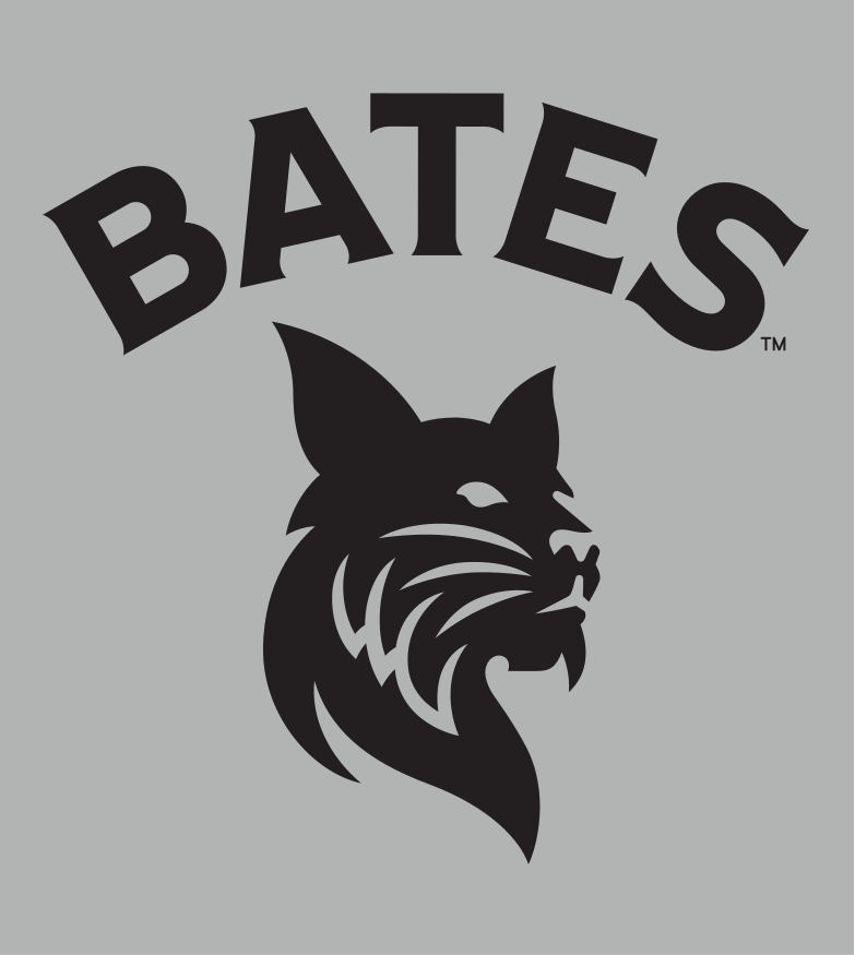 Bates Bobcat primary logo, stacked wordmark over mascot head, black on white variant, cell 29
