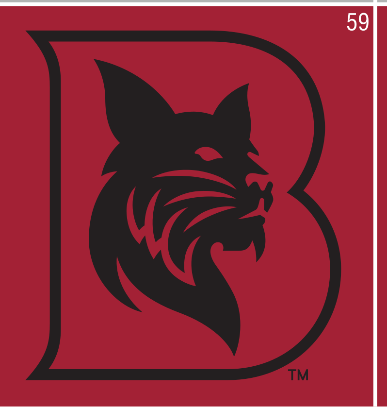 bobcat head in B, black on maroon variant, cell 59