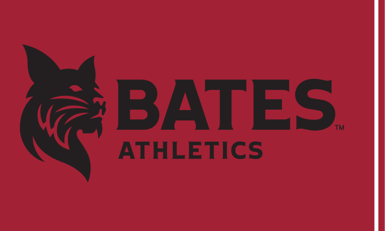 Bobcat head with BATES ATHLETICS wordmark, black on maroon variant, cell 71
