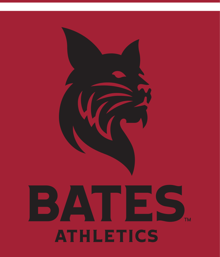 bobcat head with BATES ATHLETICS wordmark, black on maroon variant, cell 89