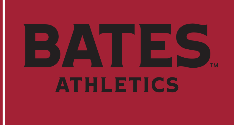 BATES ATHLETICS stacked wordmark, black on maroon variant, cell 197