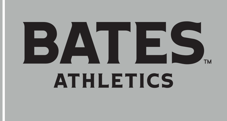 BATES ATHLETICS stacked wordmark (slab serif), black on grey variant, cell 203