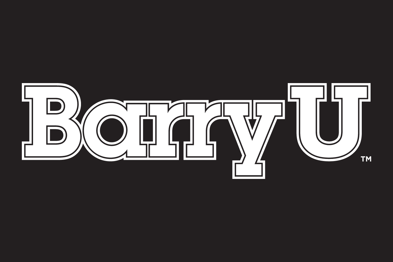 Barry U wordmark, white on black variant, cell 7