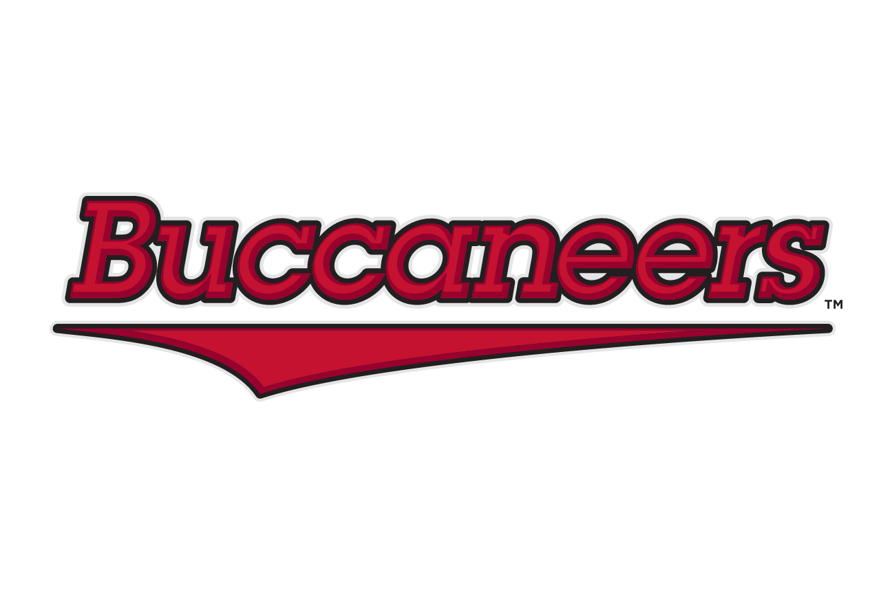 Buccaneers wordmark, red with white outline on gray variant, cell 19