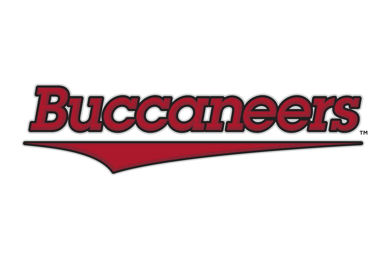 Buccaneers wordmark, red with black outline on gray variant, cell 20