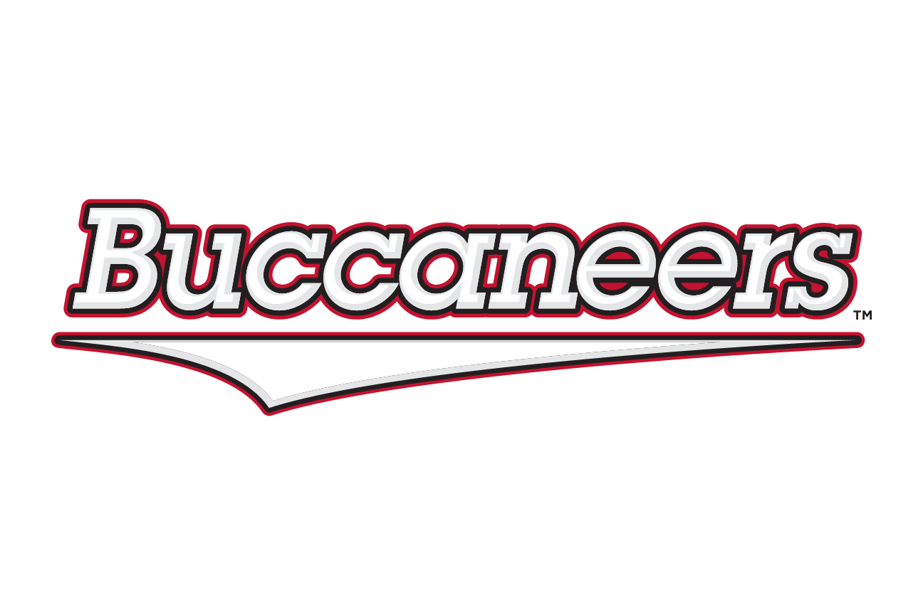 Buccaneers wordmark, white with red outline on gray variant, cell 21