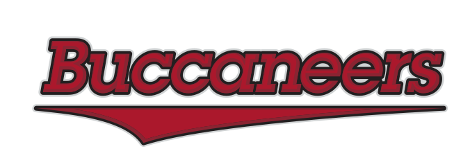 Buccaneers wordmark, red with black outline on gray variant, cell 20