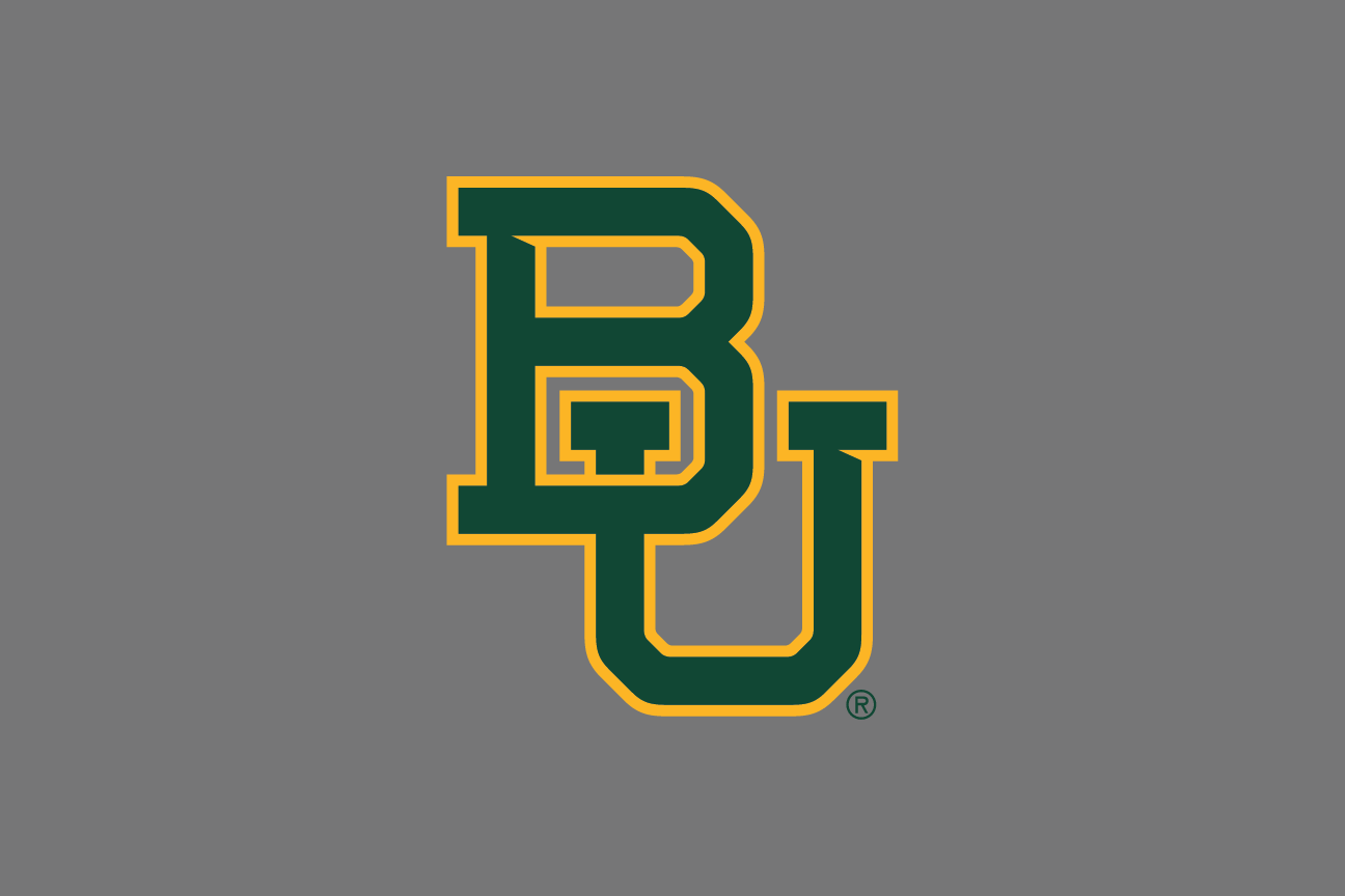 interlocking BU mark, two color green and gold on grey variant, cell 20