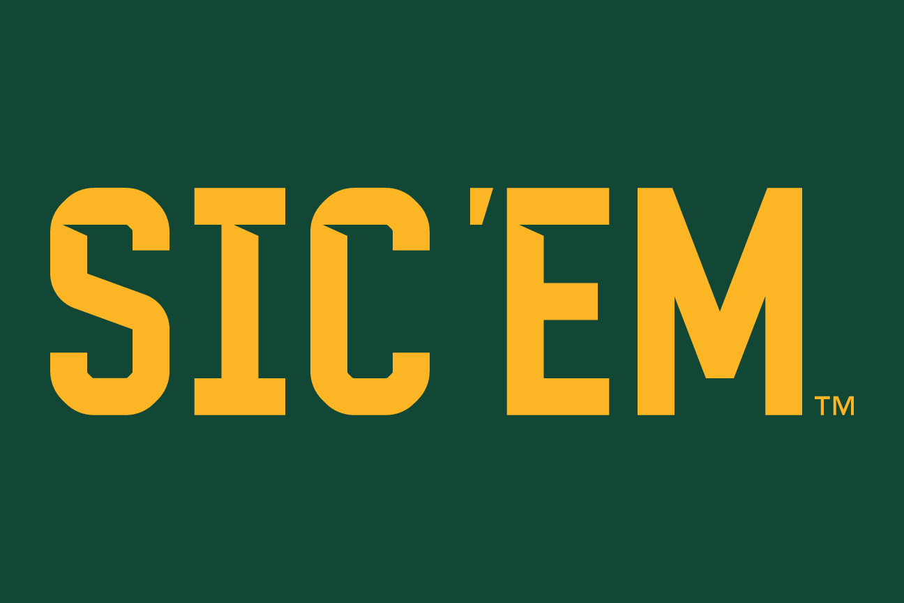 SIC'EM wordmark, one color gold on green variant, cell 14