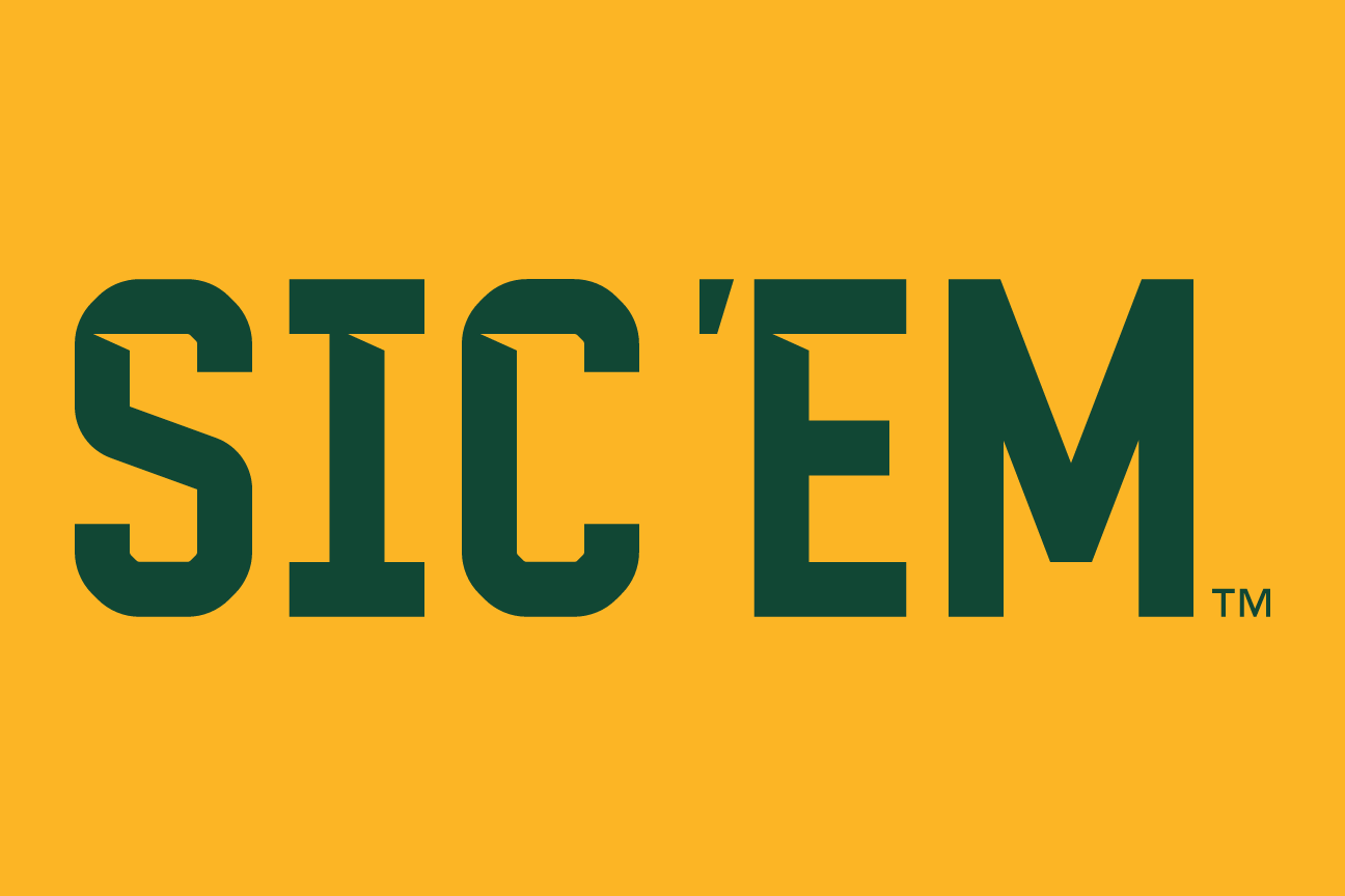 SIC'EM wordmark, one color green on gold variant, cell 15