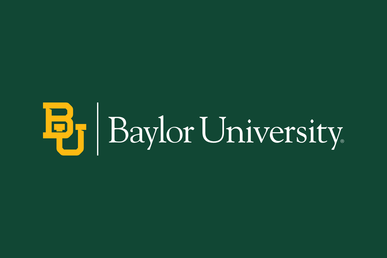 BU Baylor University horizontal lockup, gold on dark green variant, cell 56
