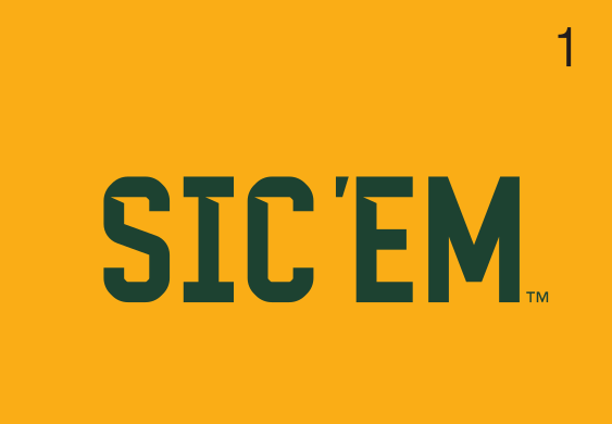 SIC'EM wordmark, one color green on gold variant, cell 15