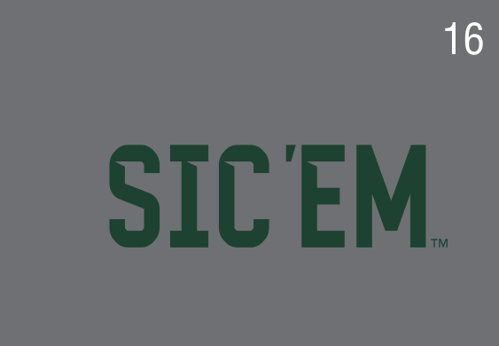 SIC'EM wordmark, one color green on grey variant, cell 16