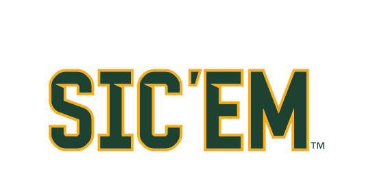 SIC'EM wordmark, two color green and gold on white variant, cell 29
