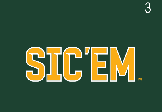 SIC'EM wordmark, two color green and gold on green variant, cell 30
