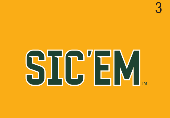 SIC'EM wordmark, two color green and gold on gold variant, cell 31
