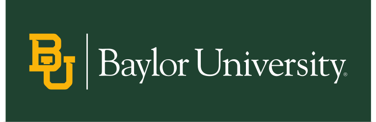 BU Baylor University horizontal lockup, gold on dark green variant, cell 56