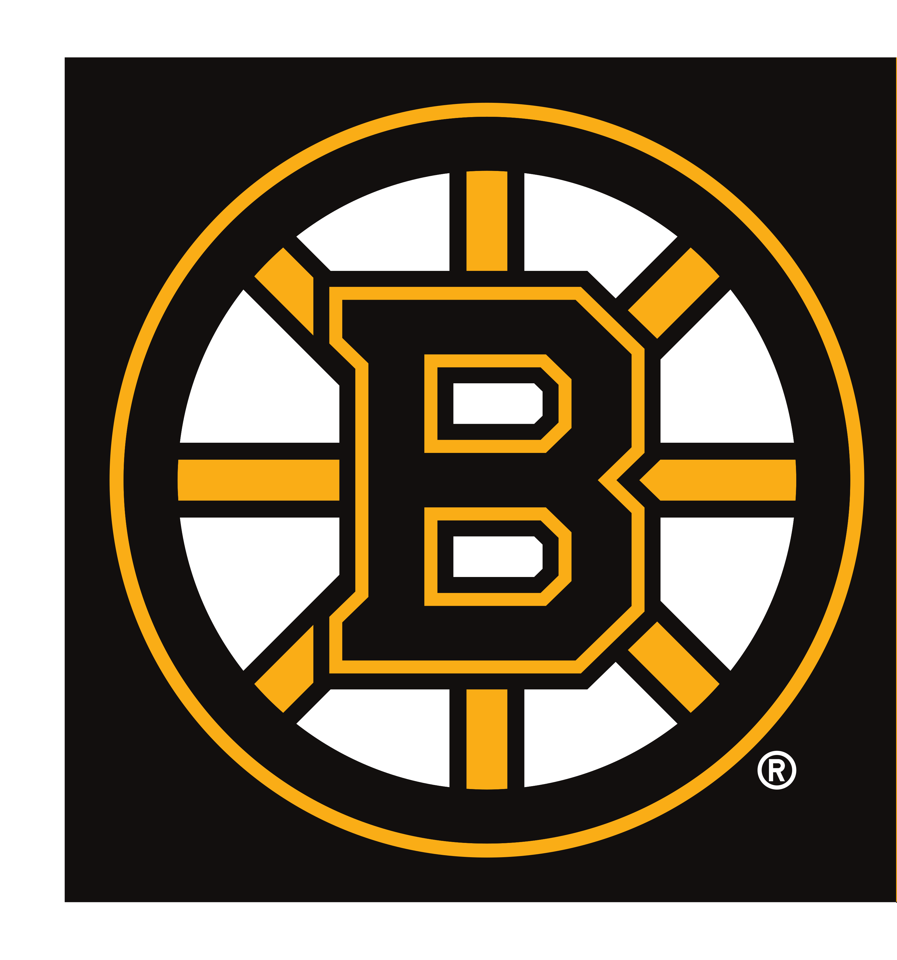 Boston Bruins primary logo, print version with R, black background variant