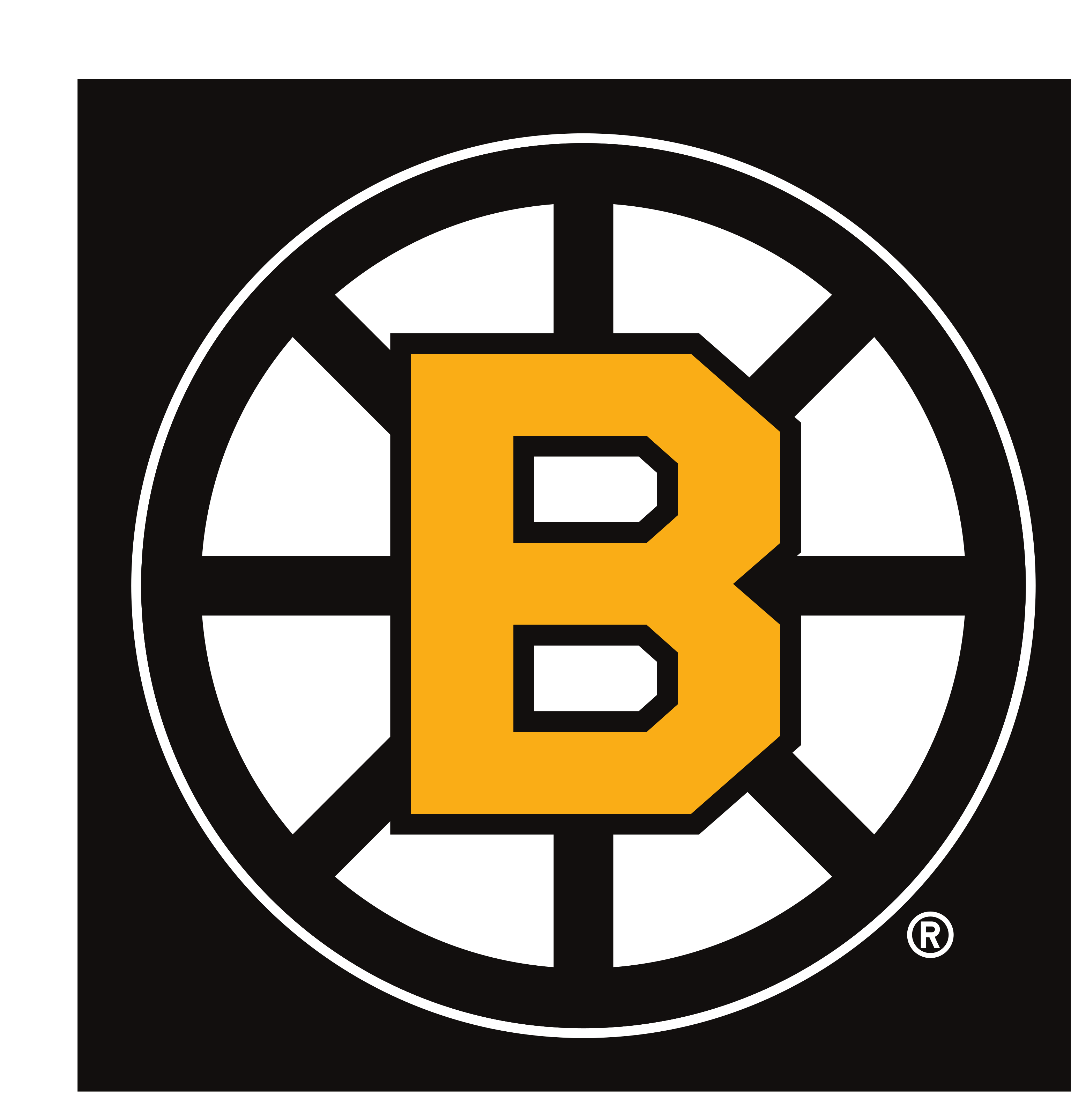 Boston Bruins secondary logo, print version with R, black background variant