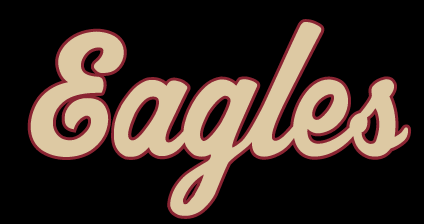 EAGLES arched block wordmark, maroon on gold variant, cell 104