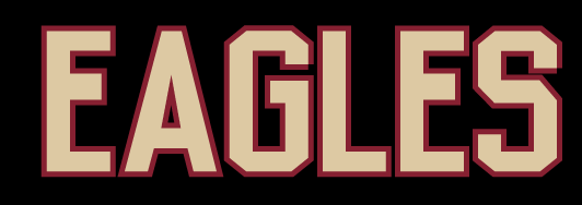 EAGLES arched block wordmark, maroon/gold on gray variant, cell 104