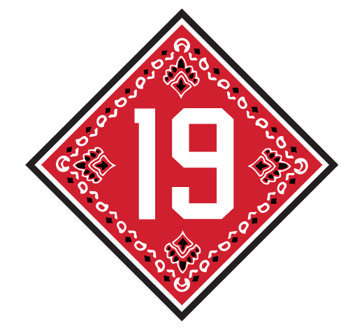 19 diamond red bandanna patch, white background variant, cell 109