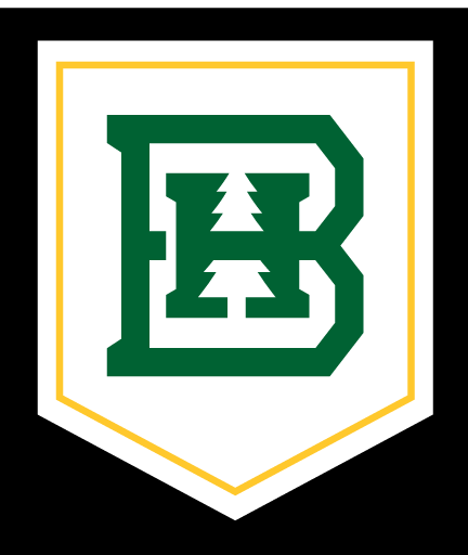 BHSU banner, black background, yellow shield, green B variant