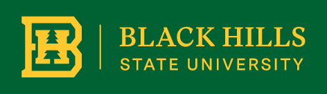 BHSU primary logo horizontal stacked, yellow on green variant