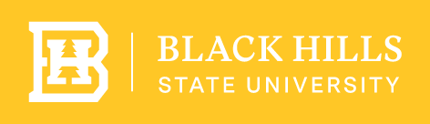 BHSU primary logo horizontal stacked, white on yellow variant
