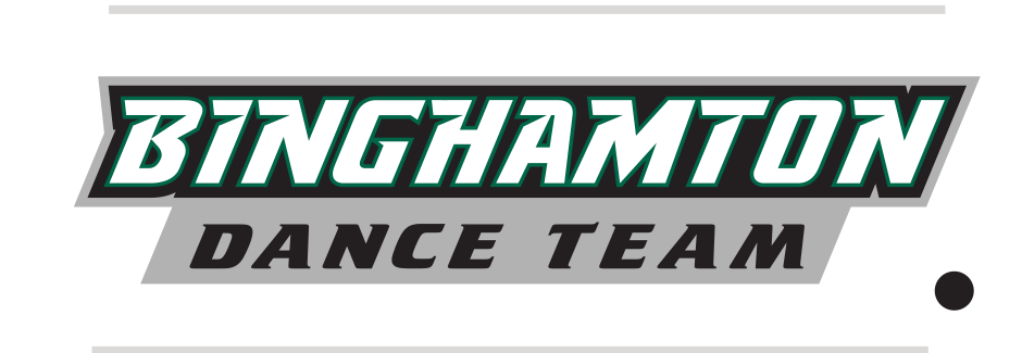 Binghamton Dance Team wordmark, green/white/black on dark grey variant, cell 69