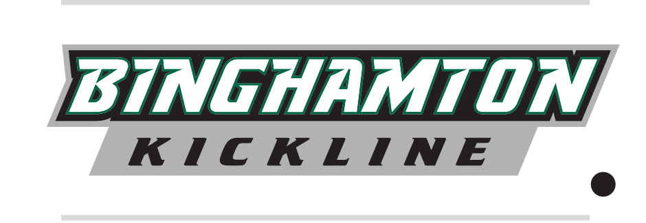 Binghamton Kickline wordmark, green/white/black on dark grey variant, cell 79
