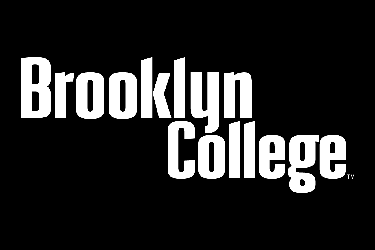 Brooklyn College wordmark, white on black background variant, cell 7