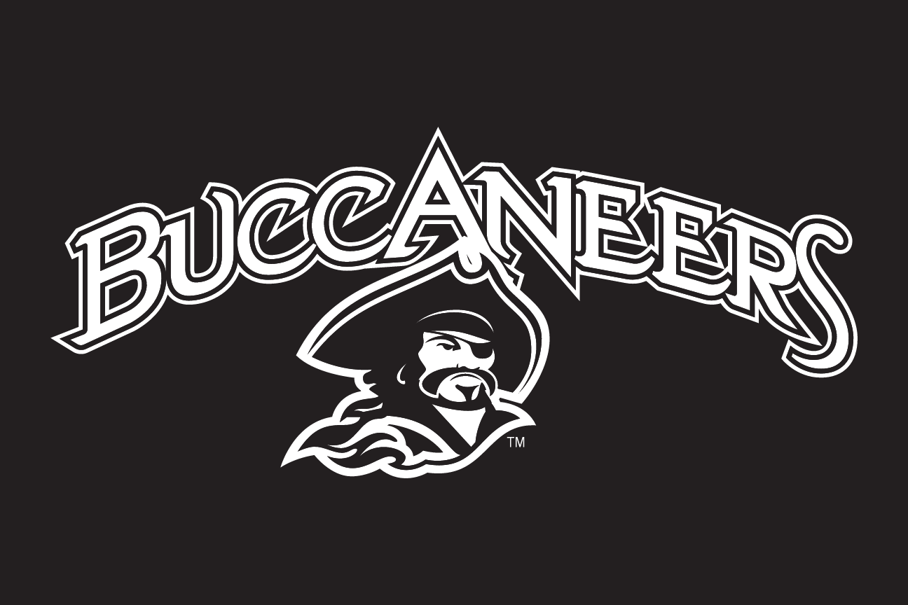 Buccaneers wordmark with mascot, white on black variant, cell 12