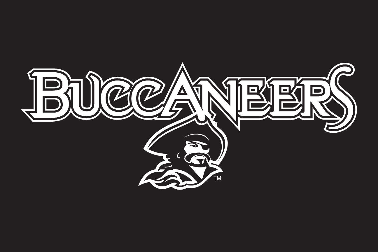 Buccaneers wordmark with mascot, white on black variant, cell 24