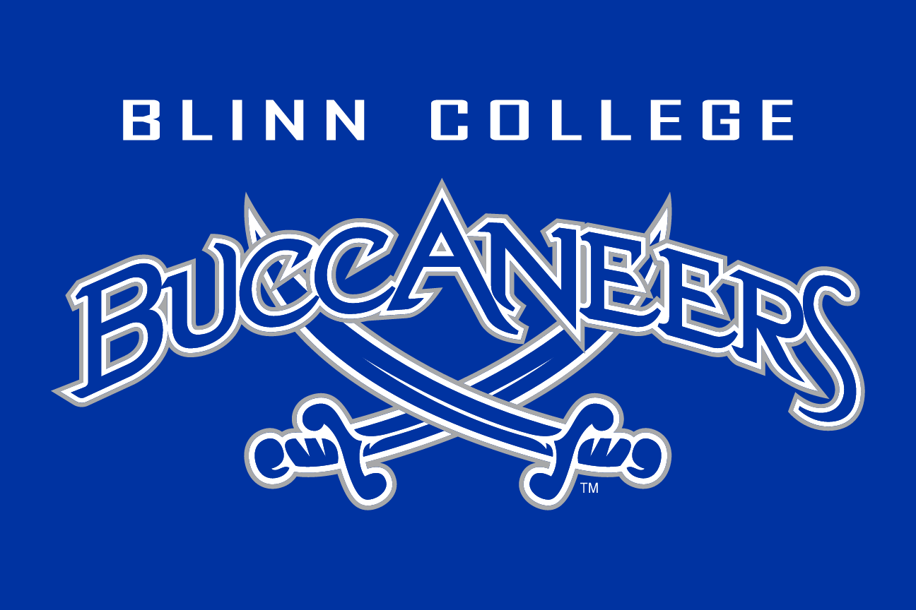 Blinn College Buccaneers mascot logo, white/blue serif variant, cell 38