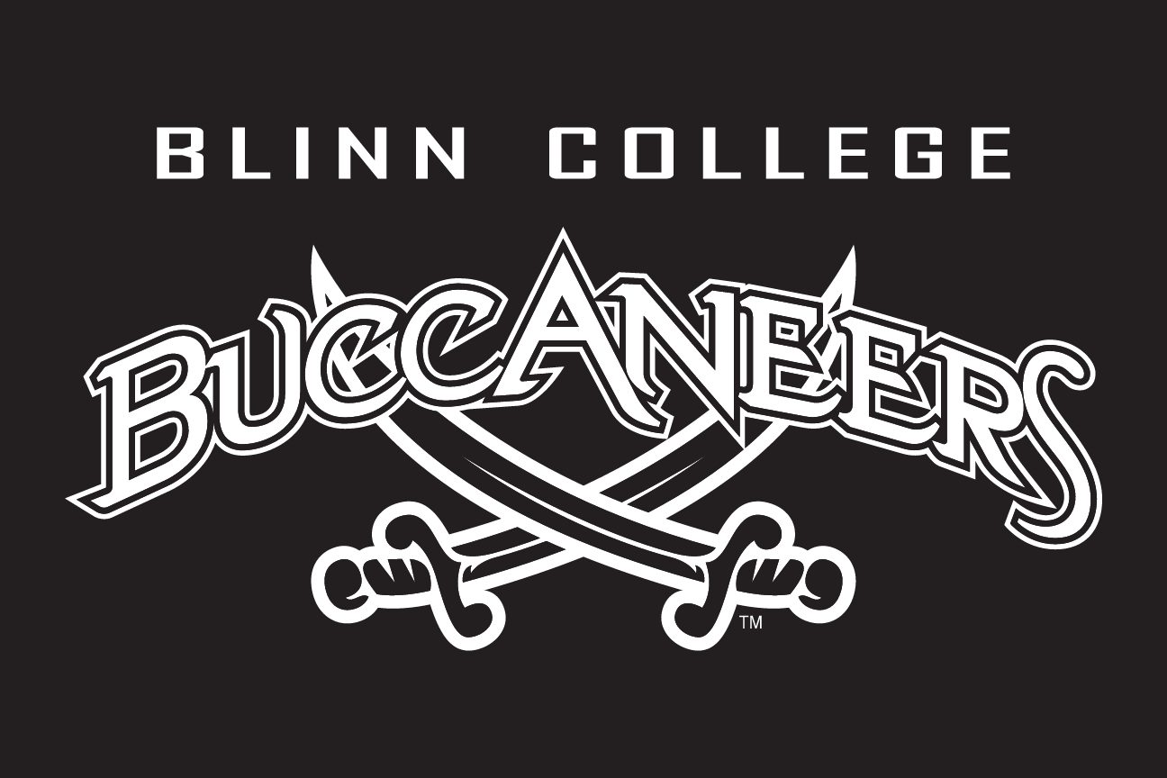 Blinn College Buccaneers mascot logo, white/grey serif knockout variant, cell 42