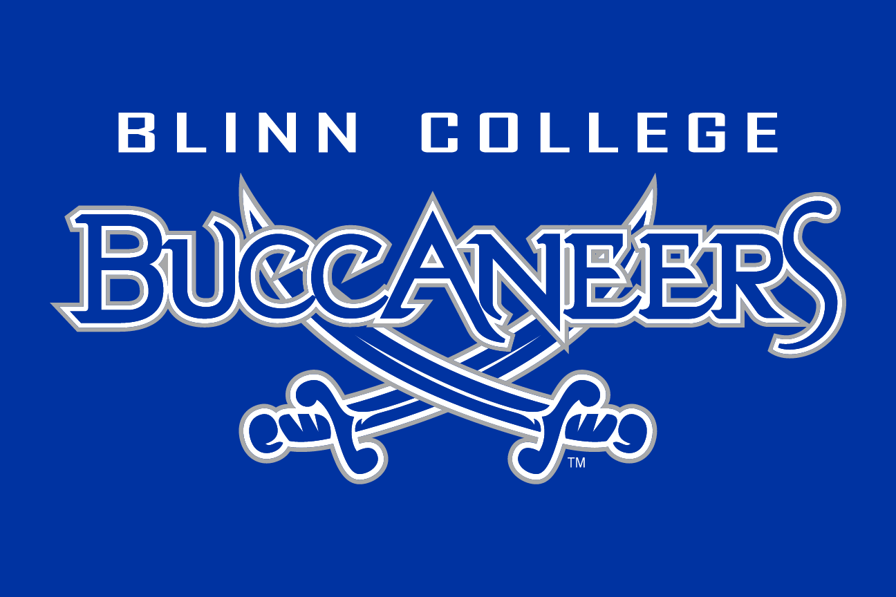 Blinn College Buccaneers mascot logo, white/blue sans-serif variant, cell 44