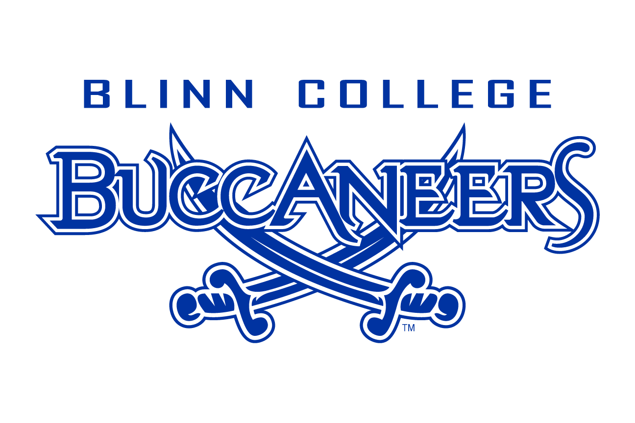 Blinn College Buccaneers mascot logo, blue/grey sans-serif variant, cell 45
