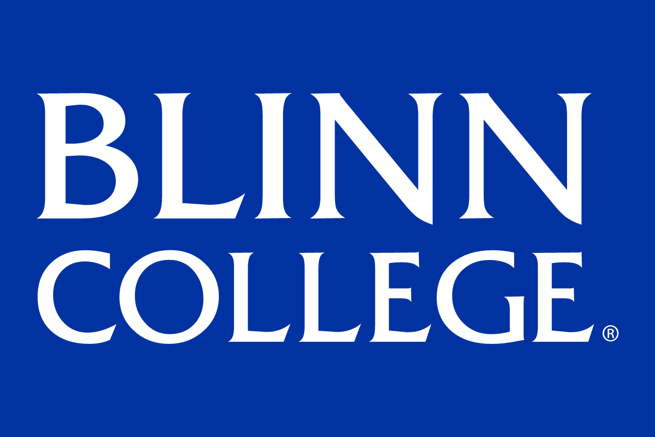 Blinn College stacked wordmark, white knockout variant, cell 81
