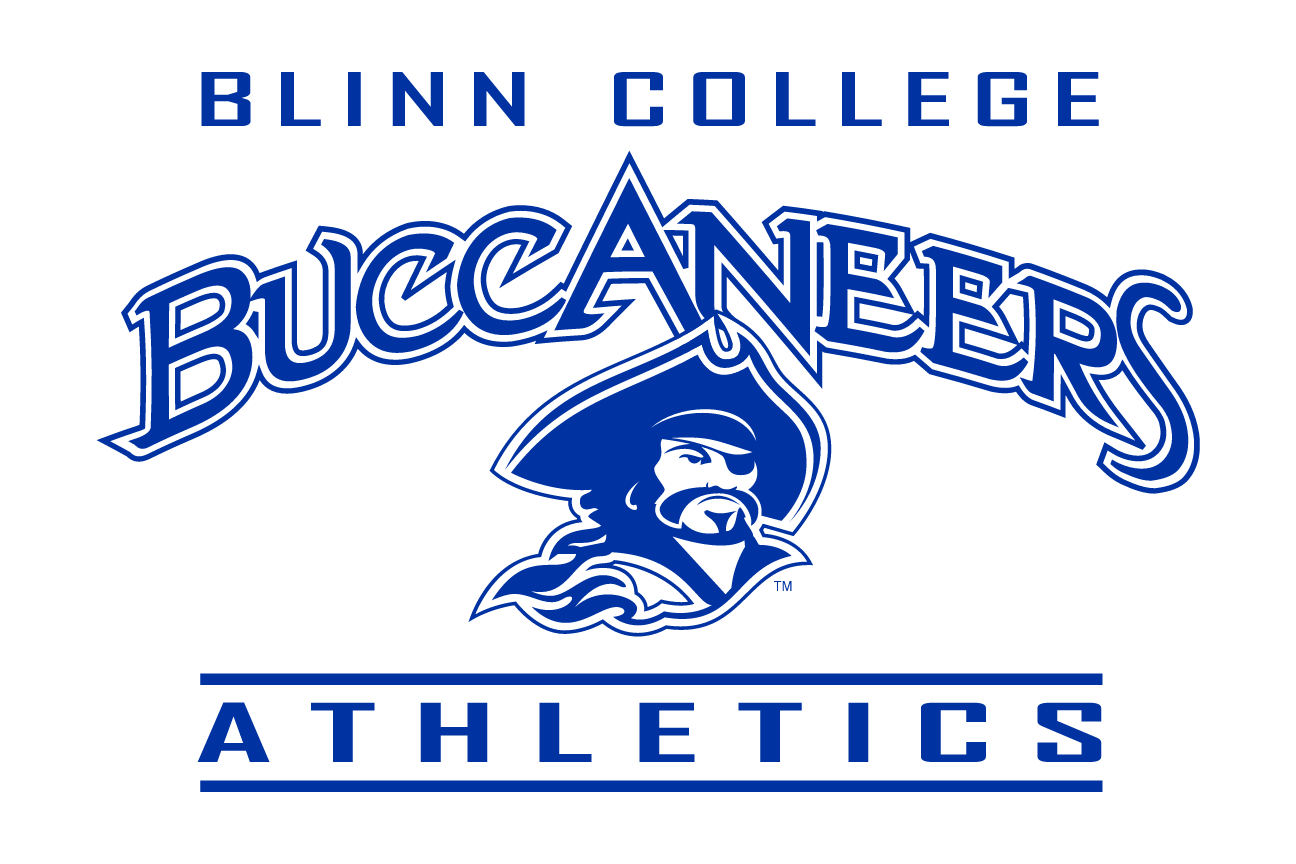 Blinn College Buccaneers Athletics, blue and white wordmark with mascot head variant, cell 127