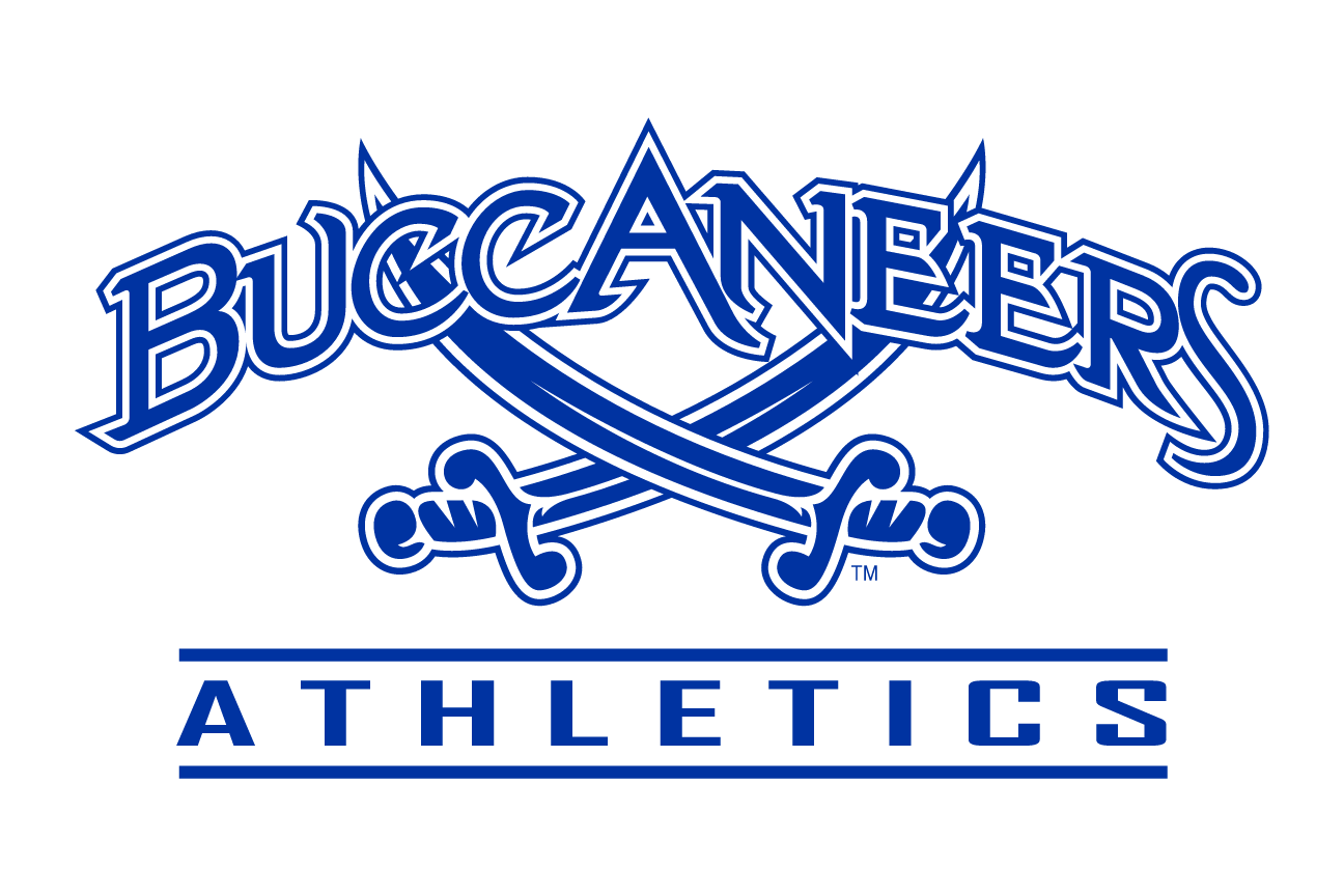 Buccaneers Athletics, blue wordmark with crossed swords variant, cell 150