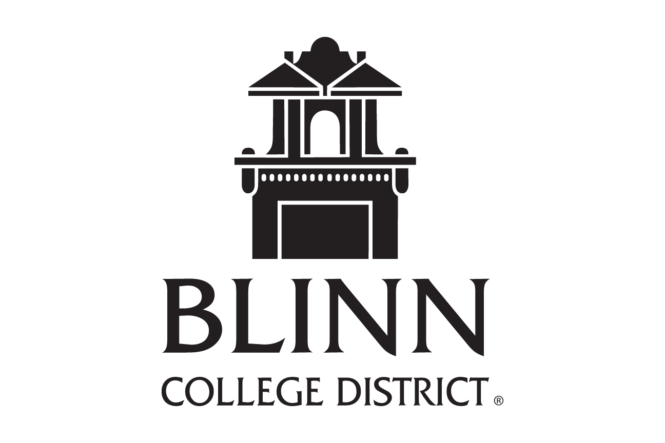 Blinn College District logo, vertical black variant, cell 157