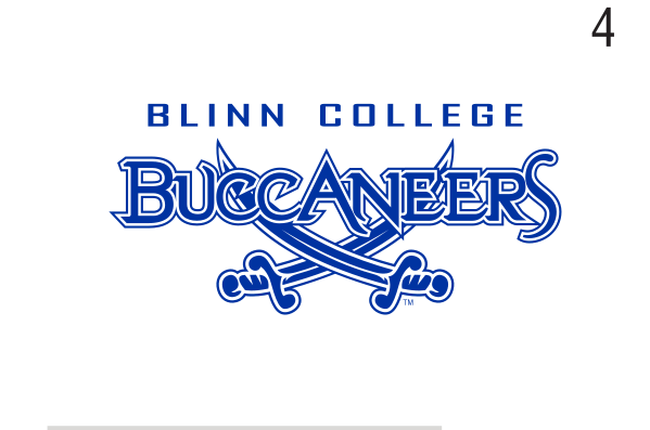 Blinn College Buccaneers mascot logo, blue/grey sans-serif variant, cell 45